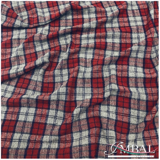 Ткань плательно-костюмная мягкая стрейч дизайн Max Mara серо-красная клетка 