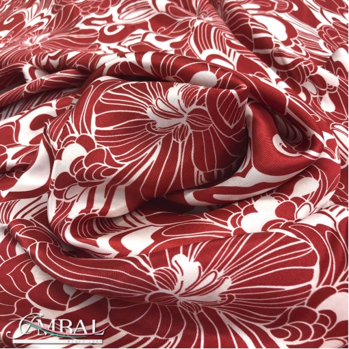 Вискоза плательная атласная дизайн Antonio Marras с красными орхидеями