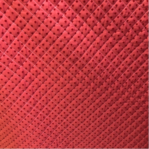 Ткань курточная стеганная двухсторонняя принт Versace флоковые горошки на красном фоне