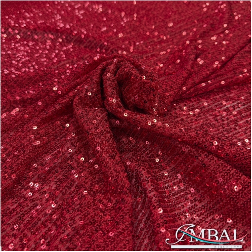 Пайетки мелкие на сетке бистрейч ярко-красного цвета