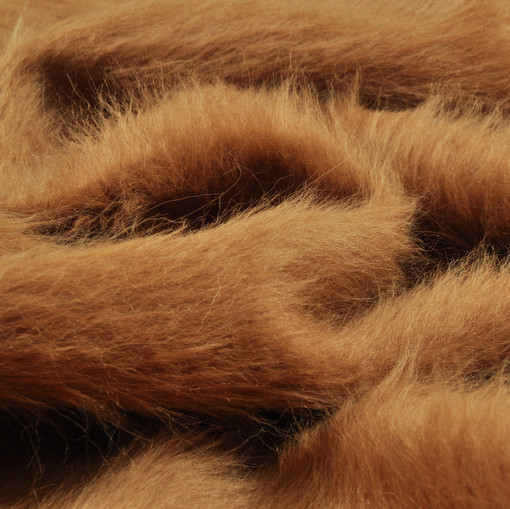 Пальтовая ткань коричнево-горчичного цвета с длинным ворсом