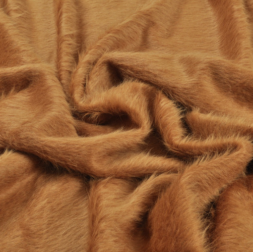 Пальтовая ткань коричнево-горчичного цвета с длинным ворсом