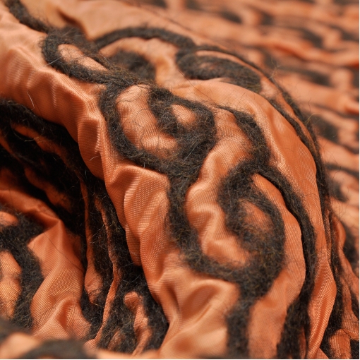 Курточная двухслойная ткань оранжевого цвета на изнанке лоден