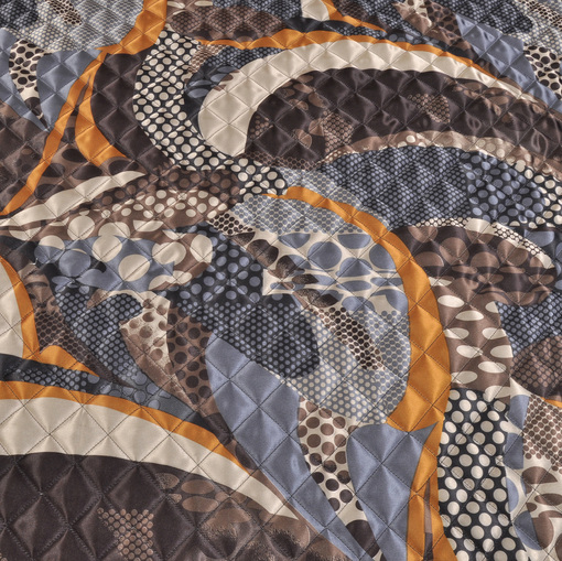 Стеганная мягкая курточная ткань с абстрактным рисунком в коричнево-голубых тонах