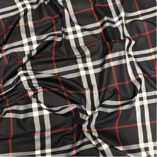 Хлопок рубашечный дизайн Burberry красно-белая клетка на черном фоне