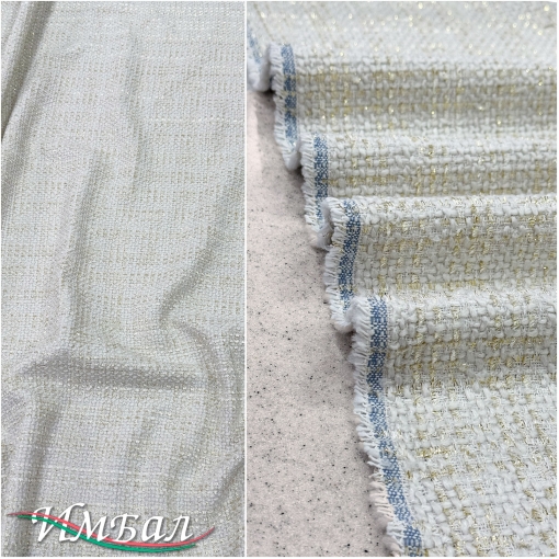 Шанель костюмно-плательная нарядная перламутрового цвета с золотистым люрексом