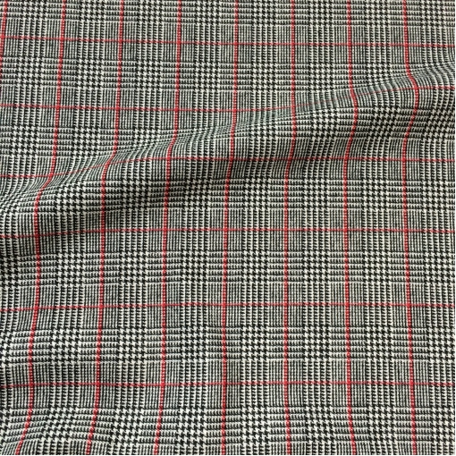 Ткань костюмная шерстяная стрейч Prada пье-де-пуль с красной полоской 