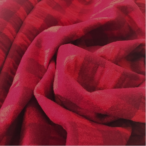 Ткань костюмная теплая крэш дизайн Prada красно-бордовая клетка