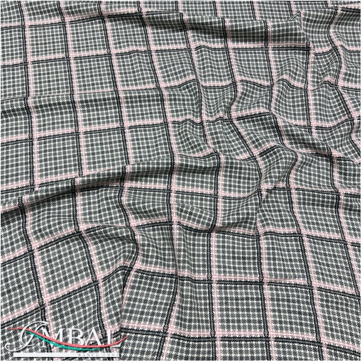 Ткань костюмно-плательная клетка в серо-розовых тонах
