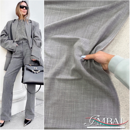 Ткань костюмная шерстяная стрейч Sportmax серого меланжевого цвета