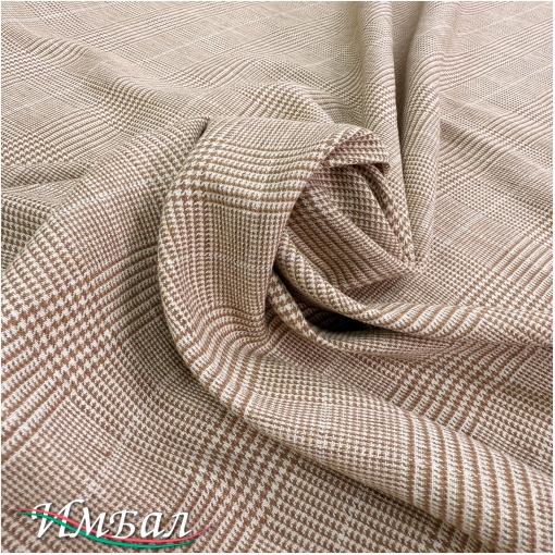 Лен костюмно-плательный дизайн Sportmax клетка пье-де-пуль бежево-песочного цвета