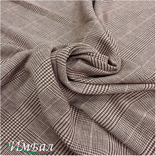 Лен костюмно-плательный дизайн Sportmax клетка пье-де-пуль бежево-шоколадного цвета