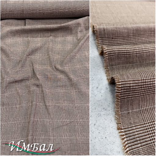 Лен костюмно-плательный дизайн Sportmax клетка пье-де-пуль бежево-шоколадного цвета