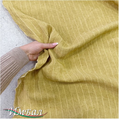 Лен костюмно-плательный стиль бохо полоски горчично-медового цвета