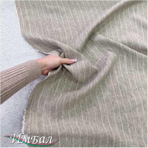 Лен костюмно-плательный стиль бохо полоски серо-бежевого цвета