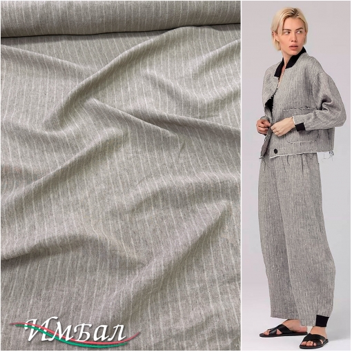 Лен костюмно-плательный стиль бохо полоски серо-бежевого цвета