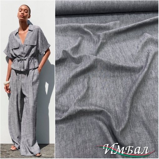 Лен костюмно-плательный сжатый стрейч средне-серого меланжевого цвета