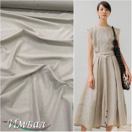 Лен костюмно-плательный мягкий стрейч серо-бежевого цвета