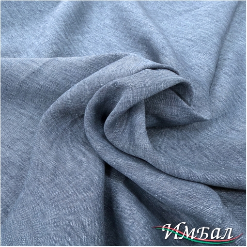 Лен костюмно-плательный мягкий средне-синего меланжевого цвета