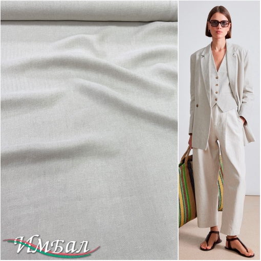 Лен костюмный жаккардовый в мелкую елочку молочно-серого цвета