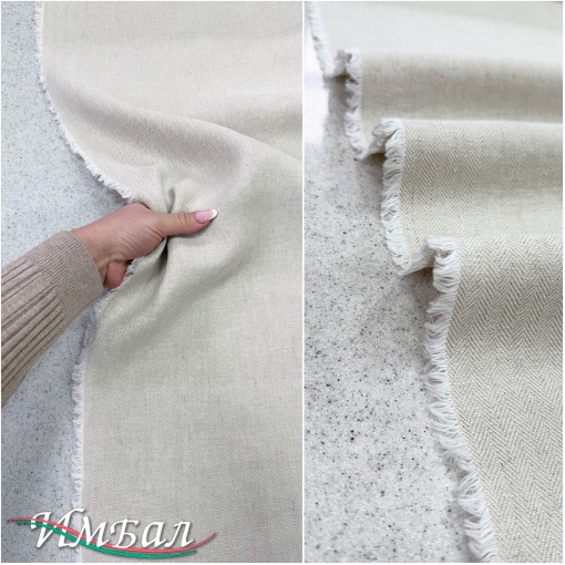 Лен костюмный жаккардовый в мелкую елочку молочно-серого цвета