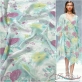 Муслин вискоза с шелком принт Blumarine акварельные цветы на бирюзово-желтом фоне