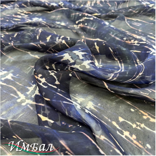 Муслин вискоза с шелком дизайн Kenzo абстракция в сине-белых тонах