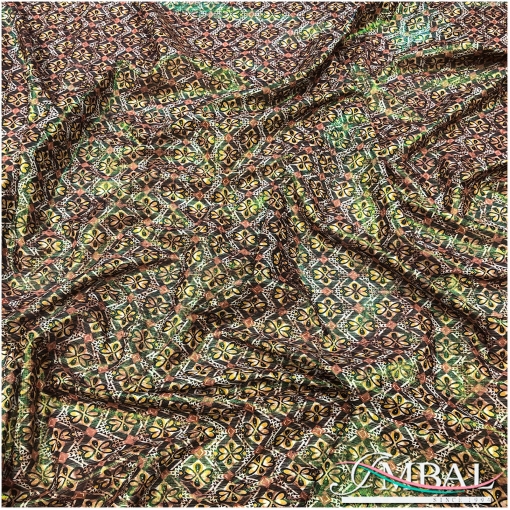 Вискоза нарядная плательная Ratti орнамент с эффектом металлик в охристо-зеленых тонах