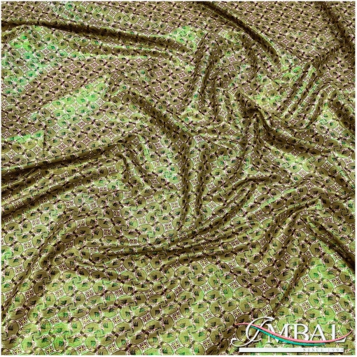 Вискоза нарядная плательная Ratti орнамент с эффектом металлик в оливково-зеленых тонах