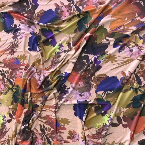Трикотаж вискозный стрейч принт Gai Mattiolo абстрактные цветы на пудровом фоне