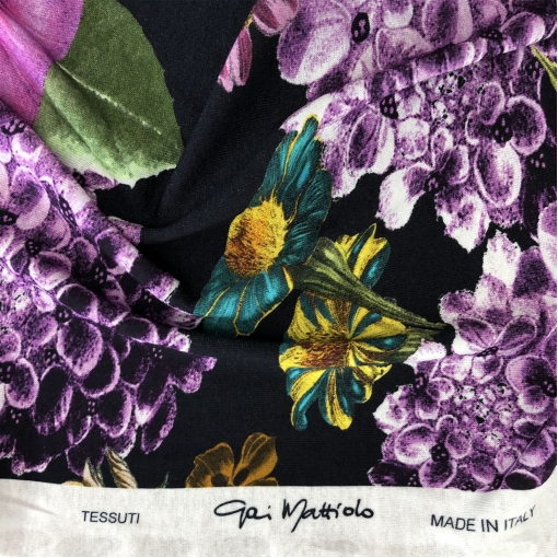 Трикотаж вискозный стрейч принт Gai Mattiolo цветочное ассорти на черном фоне