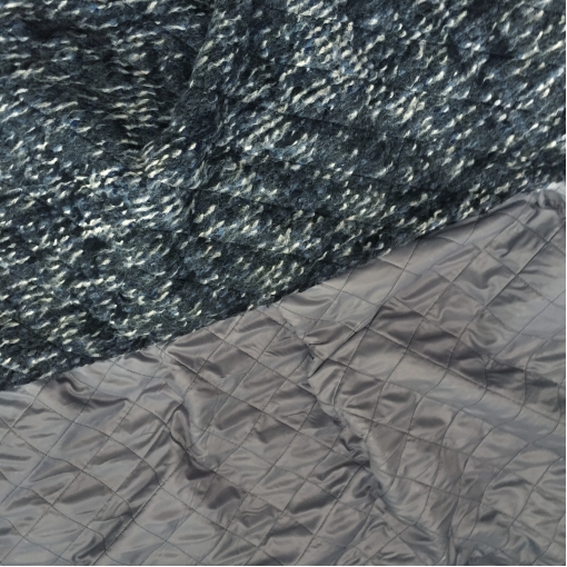 Ткань курточная двухсторонняя с лоденом Sportmax геометрия в серо-сине-черных тонах