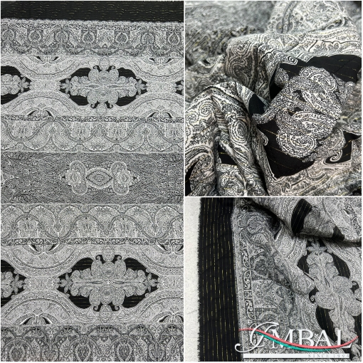 Ткань курточная стеганная дизайн ETRO в серо-чёрных тонах с люрексом
