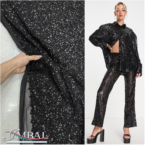 Пайетки мелкие на сетке бистрейч черного цвета