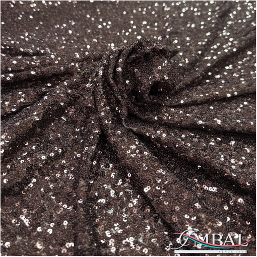 Пайетки мелкие на сетке бистрейч шоколадного цвета