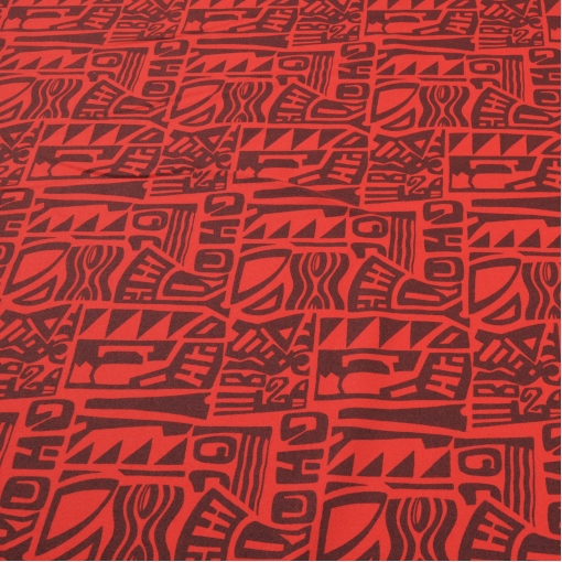 Костюмная ткань с печатным рисунком ярко-красного  цвета