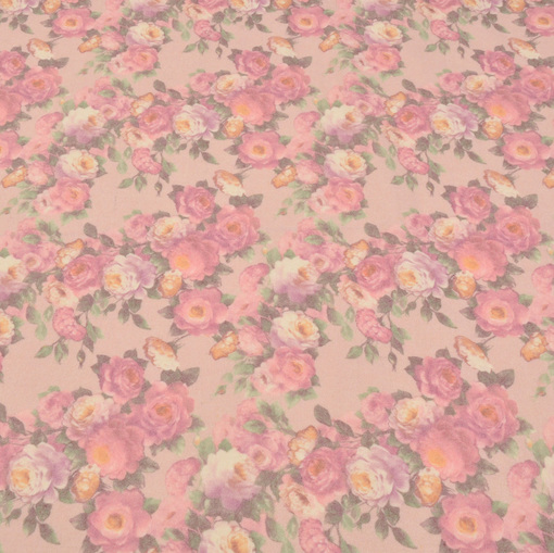Костюмная ткань с набивным рисунком цветов на персиковом фоне