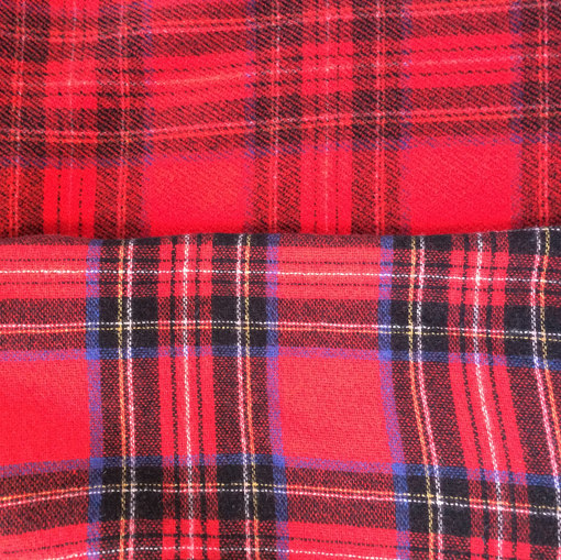 Ткань пальтовая двухсторонняя в красную "шотландку"