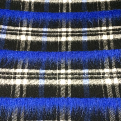 Ткань пальтово-костюмнаяклетка с синей ворсовой полосой
