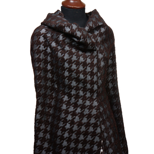 Пальтовая ткань гусиная лапка темно-коричневого цвета с мохером и тафтой