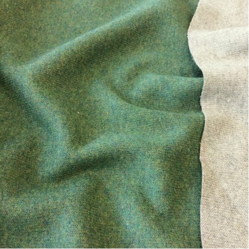 Джерси шерстяное двухстороннее плотное ярко-зеленого / оливково-бежевого цвета