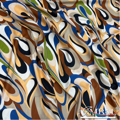 Ткань плательная комфорт дизайн PUCCI в шоколадко-сине-оливковых тонах