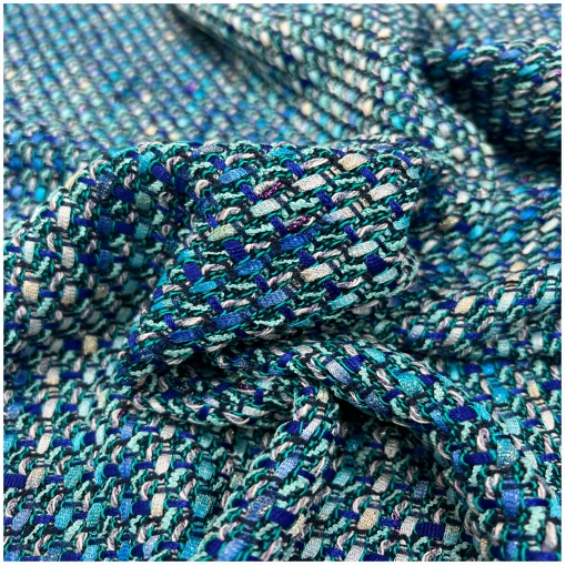 Шанель летняя мягкая костюмно-плательная нарядная в бирюзово-синих тонах
