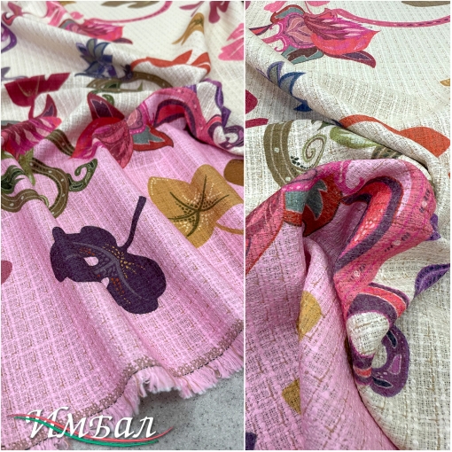 Шанель нарядная костюмная типа рогожки продольный купон в ванильно-розовых тонах