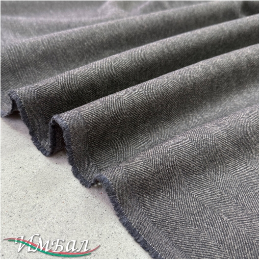 Твид шерстяной костюмный "елочка" в сине-серых тонах двухсторонний