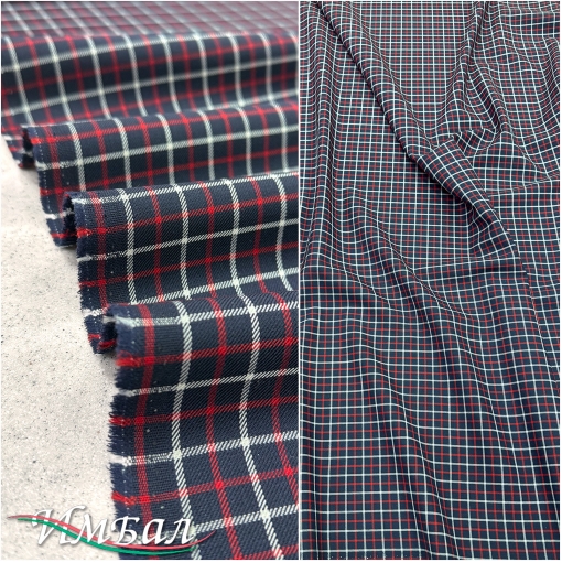 Ткань костюмная шерстяная стрейч PRADA правильная клетка на синем фоне