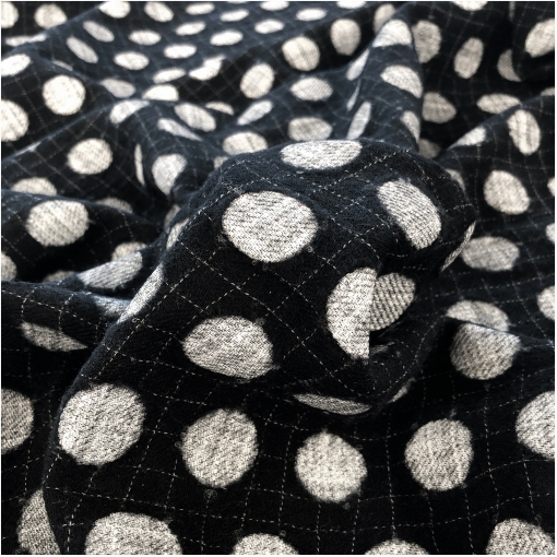 Ткань шерстяная, костюмно-плательная черная клеточка с горохом 3 см