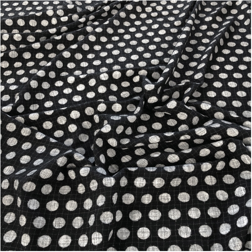 Ткань шерстяная, костюмно-плательная черная клеточка с горохом 3 см