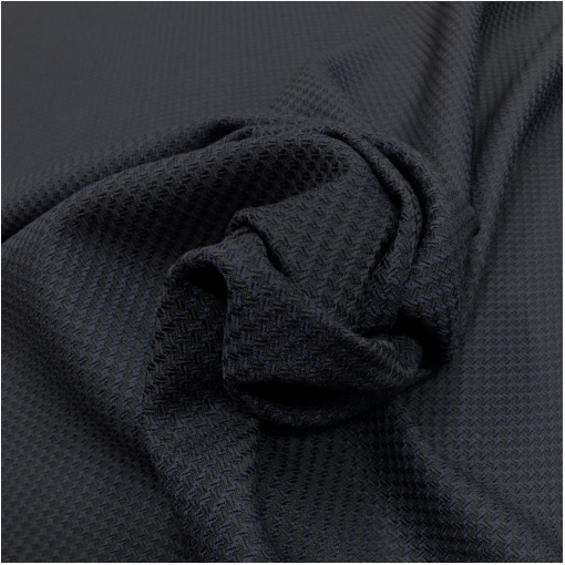 Ткань костюмно-плательная жаккардовая клетка черно-синего цвета 
