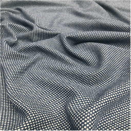 Ткань костюмная двухсторонняя горошек 3 мм в сине-белых тонах 